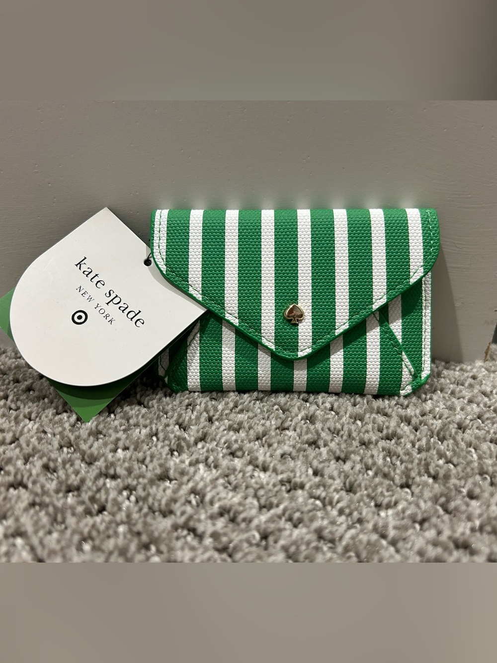 kate spade Green and White Striped Envelope Wallet